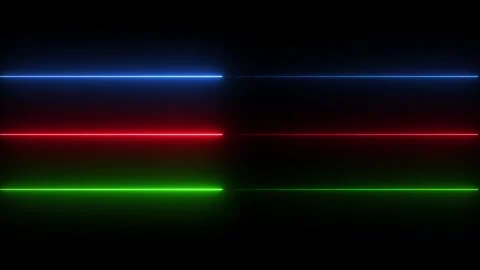 Three glowing neon horizontal lines moving across a dark black background i.. Video stock 337805442
