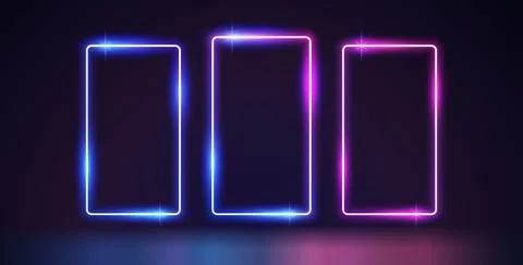 Three Glowing Neon Rectangle Frames Set Stock Illustration