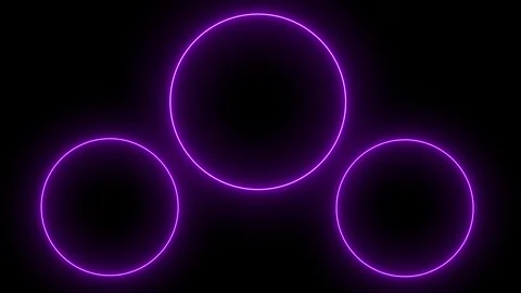 Three glowing purple neon circles arranged in a triangular formation , Geom.. Stock Footage 332993387