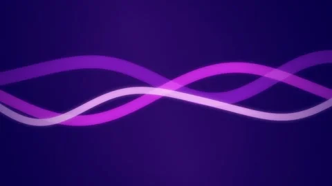 Three glowing ribbon lines undulate smoothly across a dark purple background Stock Footage 340831596