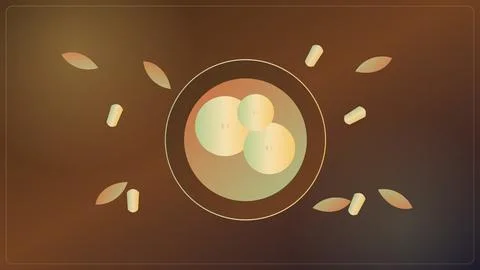 Three glowing spheres surrounded by leaf shapes on gradient background Stock Illustration