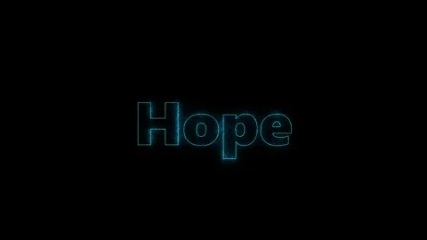 Three glowing text words displaying hope in different colors against a dark Vídeos de archivo 344647537