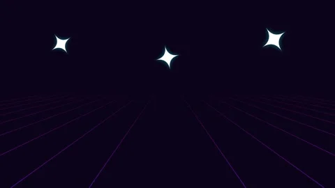 Three glowing white star icons suspended in a dark minimalist void space Video stock 336263343
