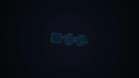 Three glowing wireframe cubes floating in a dark digital space background Stock Footage 338312077