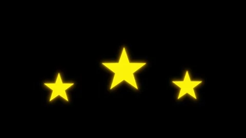 Three Glowing Yellow Star Rating Badge Graphic on Black Background Видео 343331082