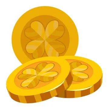 Three gold coins with four-leaf clover. イラスト素材