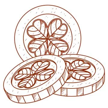 Three gold coins with four-leaf clover. イラスト素材