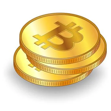 Three gold coins in stack Bitcoin BTC with shadow in isometric view isolated  Illustrazione stock