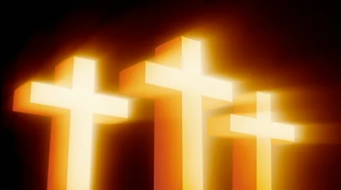 Three Gold Crosses with Glow Rays Stock Footage 22414617