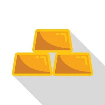 Three gold ingots casting long shadow on white background Illustrazione stock