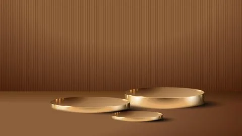 Three gold podium elegant background of luxury empty presentation studio pr.. Illustrazione stock