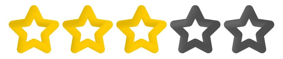 Three gold stars from five. Five star product quality rating. Isolated 3d vector Stock Illustration