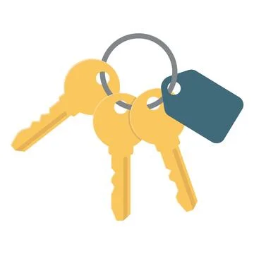 Three Golden Keys with Grey Keyring and Blue Tag Vector Illustration Stock-Illustration