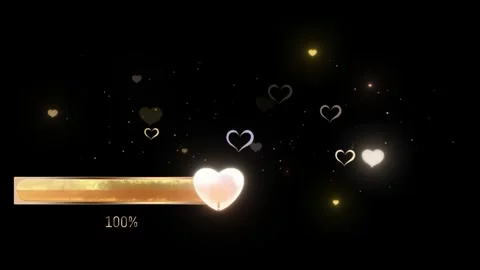 Three golden loading progress bars decorated with floating glowing hearts and 库存影片 338991865