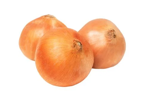Three golden onions isolated Stock Photos