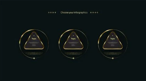 THREE Golden rectangles buttons elements template style on dark background. a Illustrazione stock