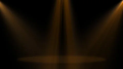 Three Golden Top Corner Spot Bright Light on Studio Stage Animation on Black Stock Footage 301584814