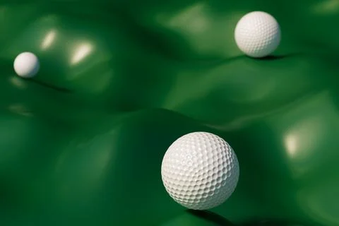 Three golf balls on a green surface, showcasing a golfing scene. Illustrazione stock