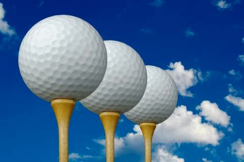 Three Golf Balls &amp; Tees 스톡 사진