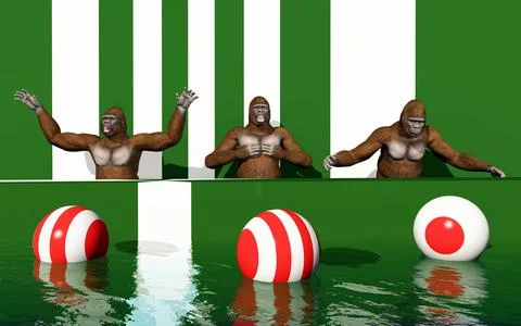 Three gorillas on a podium Stock Illustration