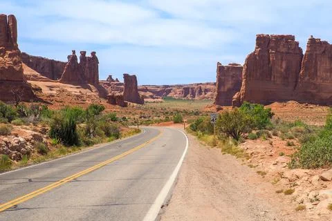 Three Gossips and Courthouse Towers rocks in the Arches National Park, Utah, on Stock Photos