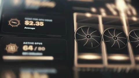 Three GPU Cards With Cluster Performance Statistics Foto stock
