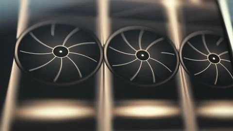 Three GPU Cooling Fans in Accelerator Array Foto stock