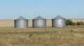 Three grain bins. Alberta, Canada. HD Footage
