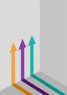 Three Graphical  Arrows in Different Colors Pointed Upwards on a Wall. Stock Illustration