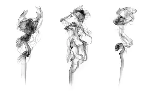 Three Gray Smoke Patterns on White Background Stock Photos