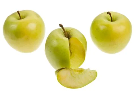 Three green apples on white background Stock Photos