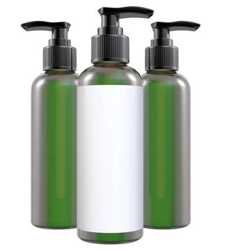 Three green bottles with white labels Stock Illustration