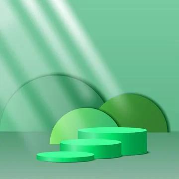 Three green gradient three-dimensional podiums give a natural freshness Stock Illustration
