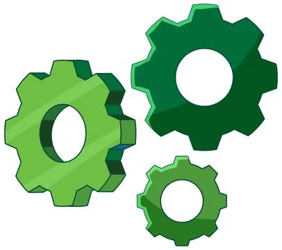 Three Green Mechanical Gears Vector Illustration on White Background 스톡 일러스트