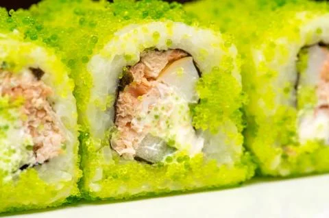 Three green rolls closeup Stock Photos
