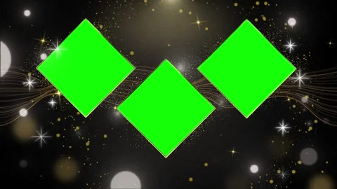 Three green screen diamond frames. Video overlay with golden particles and Stock Footage 340943593