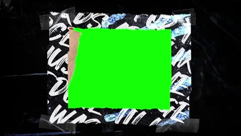 Three green screen rectangles framed with grunge tape textures against a dark Vídeo Stock 341322350