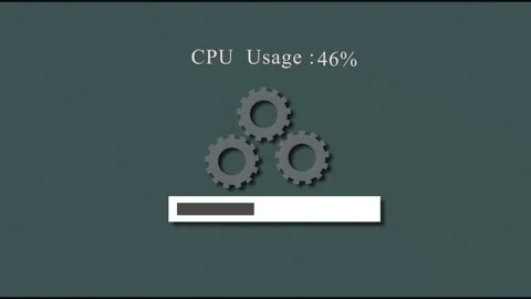 Three Grey Gears and Progress Bar Indicating Percent CPU Usage on a Teal an.. Stock Footage 334122385