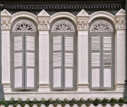 Three grey peranakan windows Foto stock