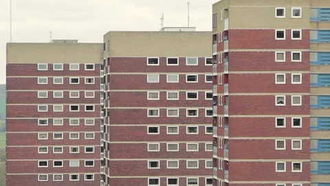 Three Grim Tamworth Tower blocks rise to a grey cloudy sky Stock-Footage 72716742