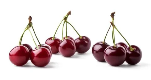 Three groups of juicy cherries Stock Photos