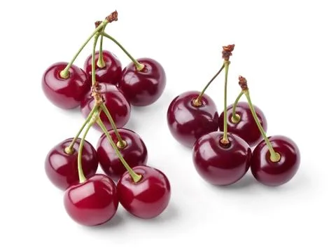 Three groups of juicy cherries view from top Stock Photos