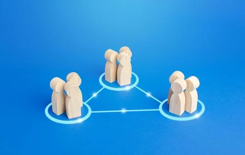 Three groups of people are connected by lines. Cooperation and collaboratio.. Stock Photos