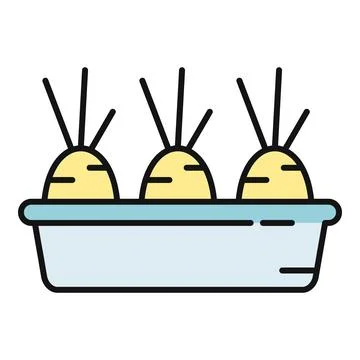 Three growing seedlings in a seed tray icon イラスト素材