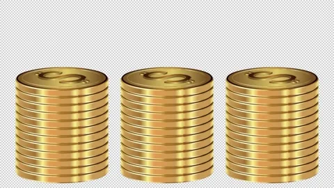Three growing stacks of gold dollar coins on a empty background. 스톡 동영상 148383987