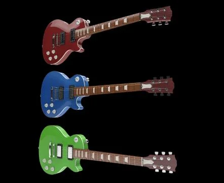 Three Guitars On Black Background Stock Illustration