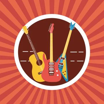 Three guitars instruments musicals in circular frame 库存插图