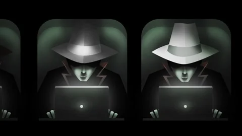 Three hackers wearing white gray and black hats Stock Footage 342361134