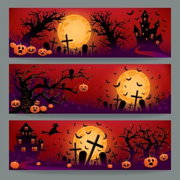 Three Halloween banners Stock Illustration