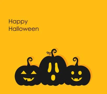 Three Halloween pumpkin lanterns on orange background. Happy Halloween greeti Stock Illustration
